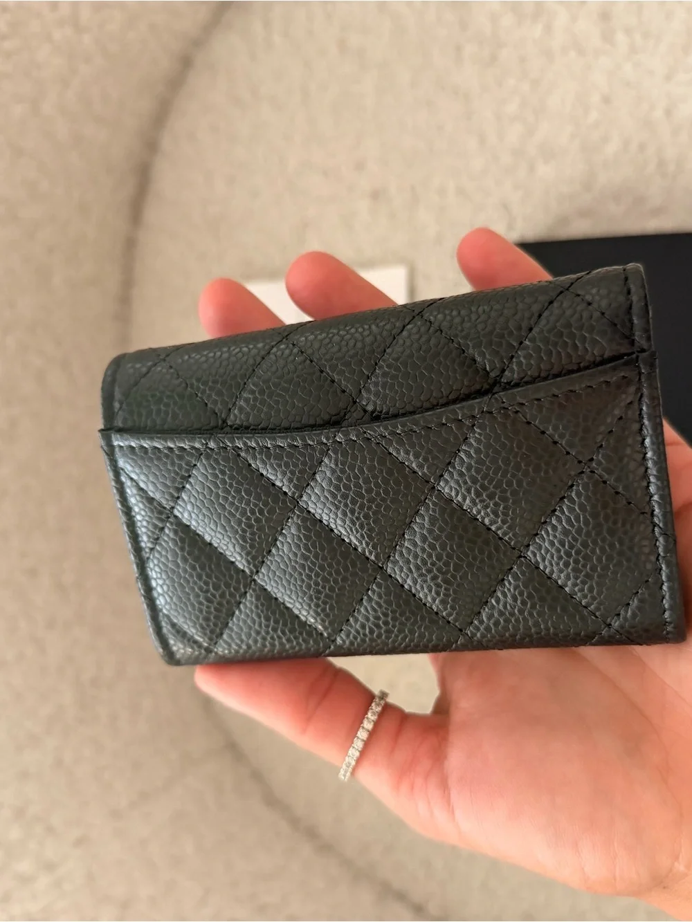 CHANEL Black Quilted Pebbled Leather Card holder Wallet with Gold CC brand new